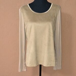 Crazy Horse by Liz Claiborne Cream Faux Suede Long Sleeve Blouse Size Large